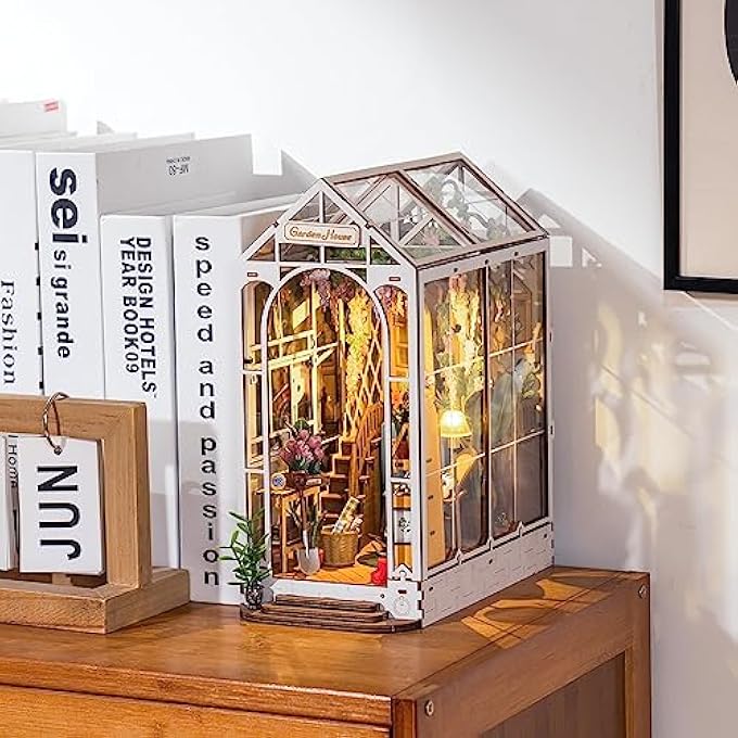 DIY BOOK NOOK KIT GARDEN SHED WITH FURNITURE AND LED LAMP, 3D PUZZLE BOOKNOOK MINIATURE HOUSE MODEL KIT, DIORAMA MODEL BUILDING FOR ADULTS, BOOKSHELF DECORATION - Image 2